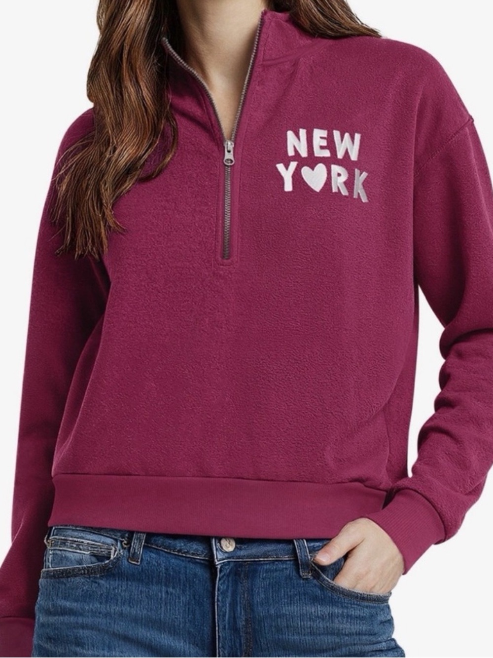 Vibrant Pink Wildfox Quarter Zip Graphic New York Sweatshirt, Women's Size XL